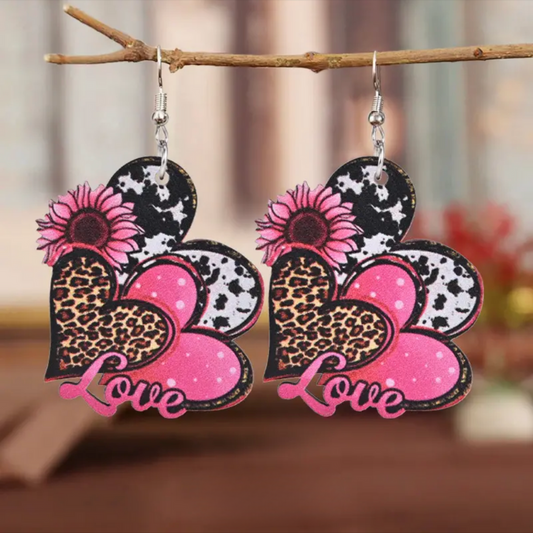 Heart Design Leopard Earrings