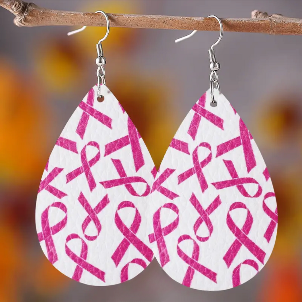 Breast Cancer Awareness Teardrop Earrings